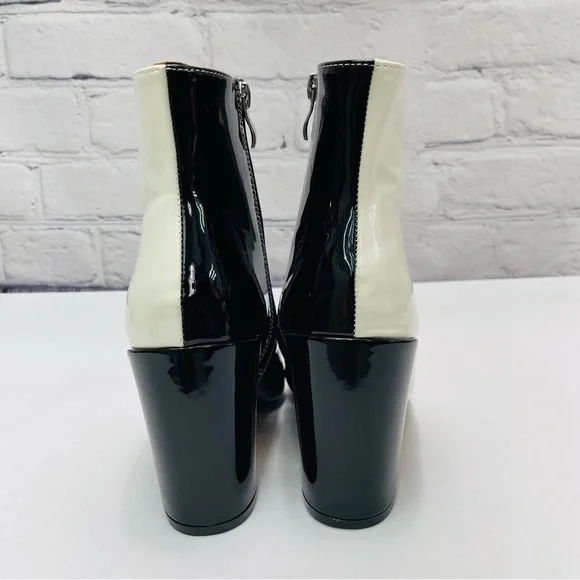 Chunky Heel Two Tone Black and White Patent Day-Vine Ankle Boots, 39 / 8.5 - Picture 3 of 9